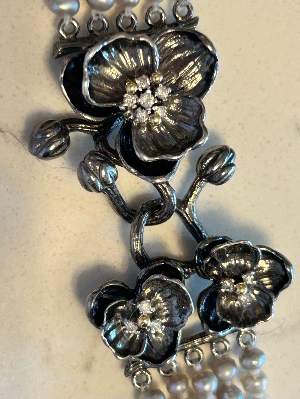 Michael Aram Pearl Multi-Strand Silver Necklace with Diamond Accents & Orchids - Picture 4 of 16